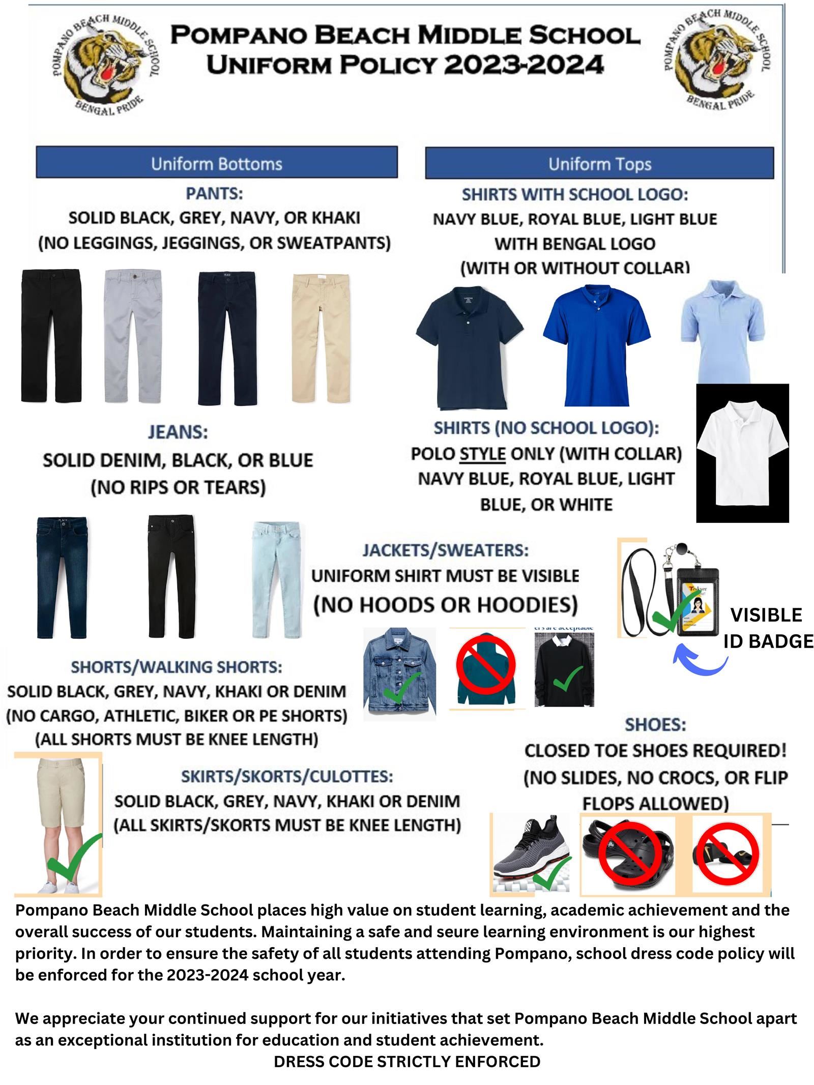 POMPANO BEACH MIDDLE SCHOOL UNIFORM POLICY 2023-2024